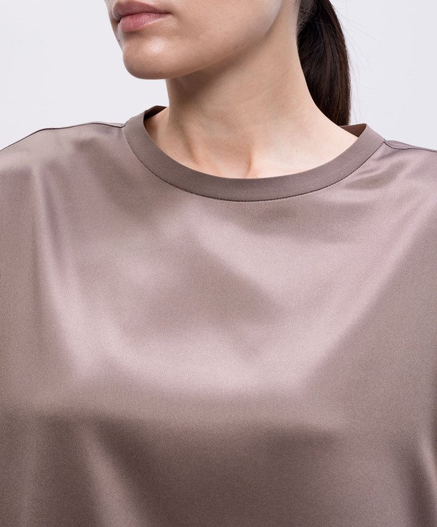 Brunello Cucinelli Коричневый топ из шелка с цепочкой мониль M0C59EH500 изображение 5