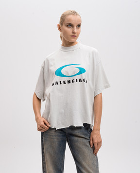 Balenciaga Белая футболка с принтом логотипа с винтажным эффектом 783399TRVC2