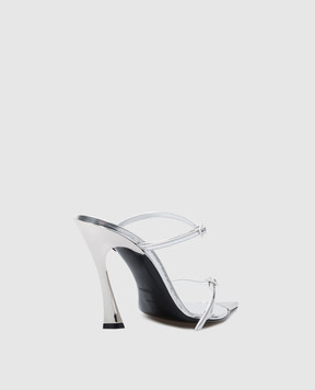 Thierry Mugler Сріблясті шкіряні мюлі з металевим оздобленням MUSS24SC014CM012