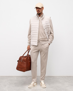 Brunello Cucinelli Бежевые спортивные штаны из кашемира и шелка MM8353243G