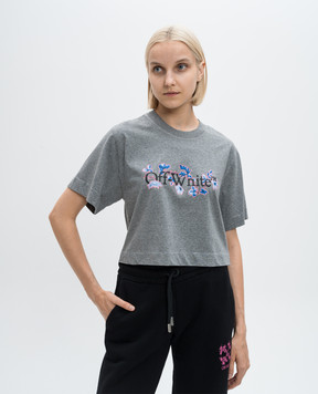 Off-White Серая футболка с принтом логотипа Flower Bookish OWAA090F24JER004