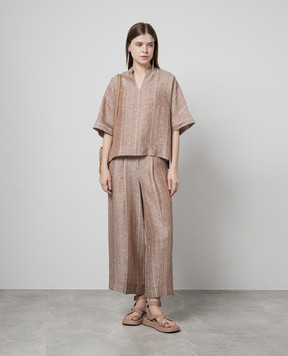 Peserico Коричневые брюки из льна в полоску. P0425102519