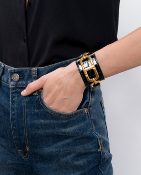 Tom Ford Черный кожаный браслет с тиснением под кожу крокодила с логотипом. JW078ALE001X