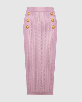 Balmain Розовая юбка миди с брендовыми пуговицами Lion Signature CF0LD023KF24
