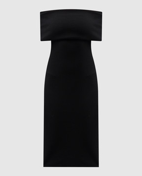 Bottega Veneta Черное платье миди с открытыми плечами 791315V40F0