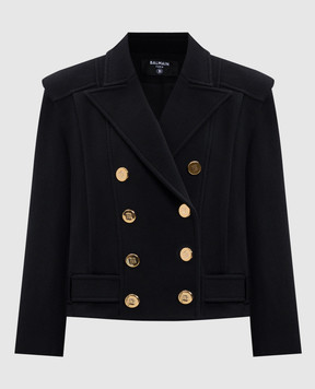 Balmain Чорне двобортне укорочене пальто з вовною FF1UA095WD10