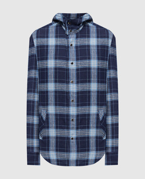 Kiton Синяя рубашка с льном в клетку UMCMARH0926