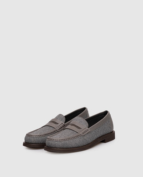 Brunello Cucinelli Серые лоферы из шерсти с цепочкой мониль MZ26G3012