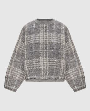Brunello Cucinelli Сірий светр з вовною альпаки в клітинку MDXR25510