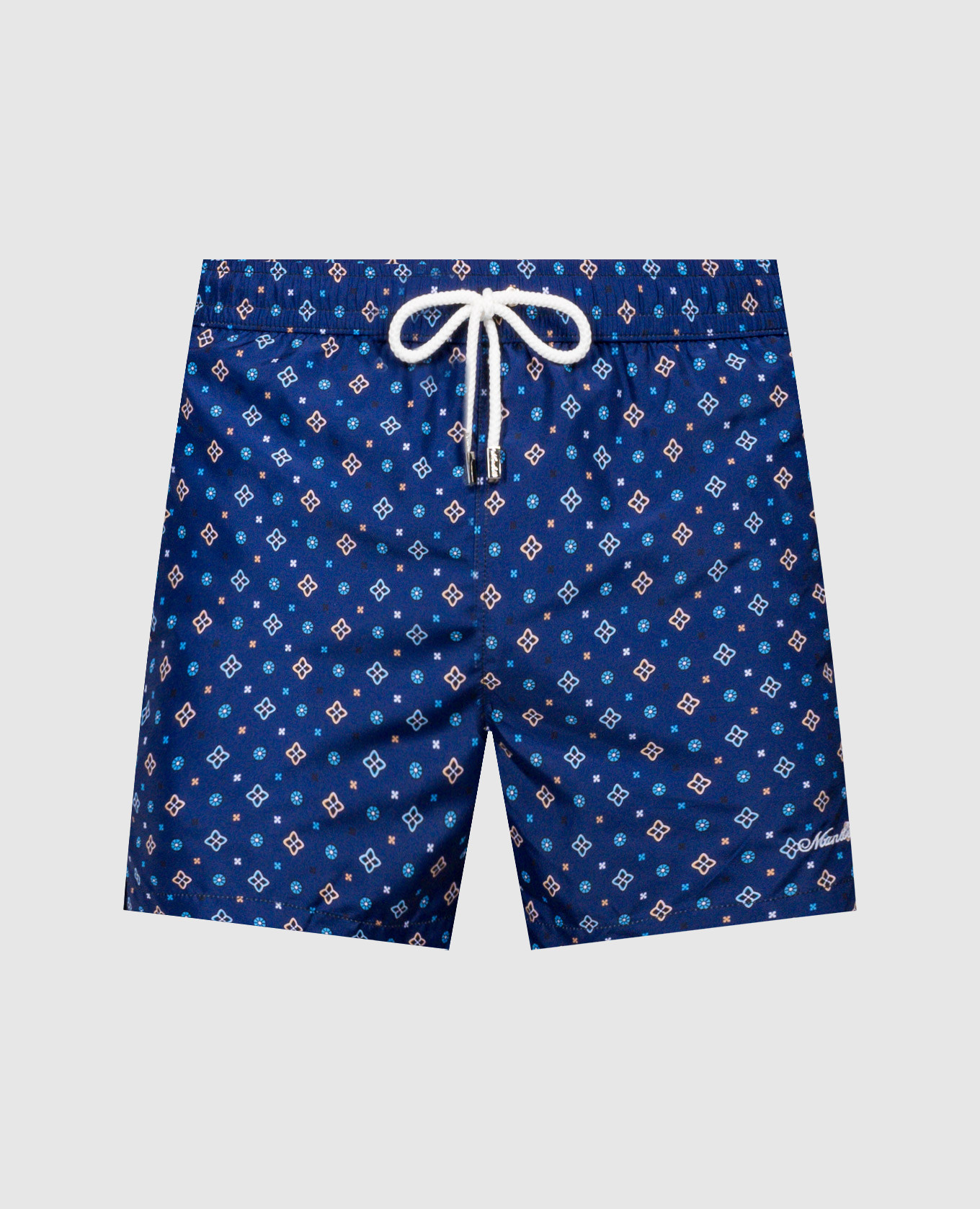Purple printed swim shorts with logo embroidery