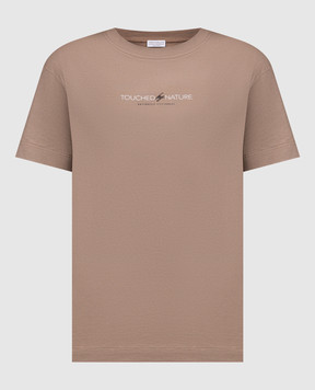 Brunello Cucinelli Коричнева футболка з принтом з ланцюжком моніль M0A45EI600