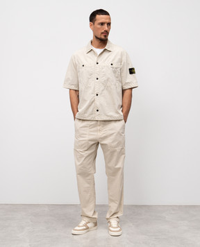 Stone Island Бежевая рубашка с коротким рукавом с логотипом. K1S151200029S00WN