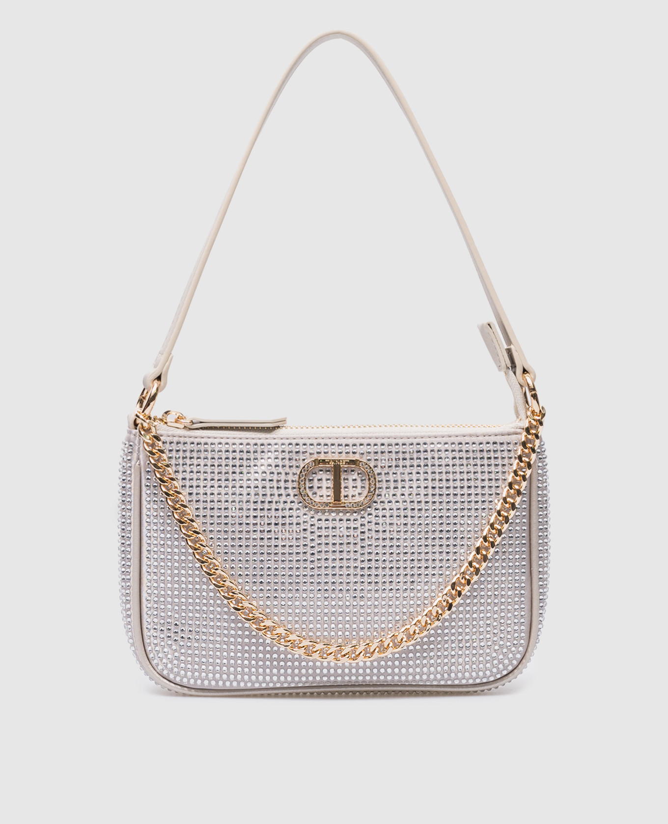 Petite bag in silver with crystals and logo