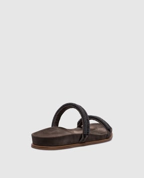 Brunello Cucinelli Коричневые замшевые шлепанцы с цепочкой мониль MZSFC2627