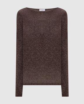 Brunello Cucinelli Коричневий джемпер з кашеміром та шовком з люрексом M41800008P