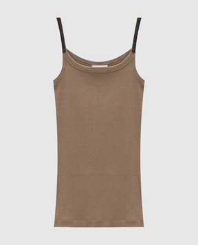 Brunello Cucinelli Бежевый топ в рубчик с цепочкой мониль ML171HE200