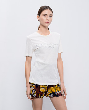 Christian Dior Біла футболка з льоном з логотипом 143T09A4472