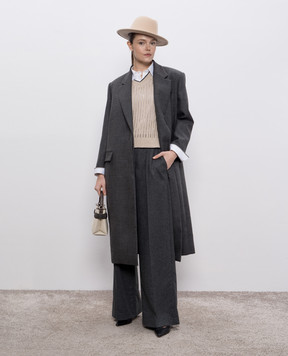 Brunello Cucinelli Сіре двобортне пальто з вовни MD5739860