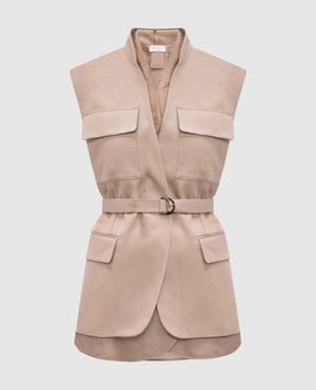 Brunello Cucinelli Бежевый двубортный жилет с льном ML1457345