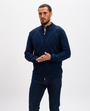 Cashmere&Whiskey Синий кардиган из мериноса шерсти в узор. CH08