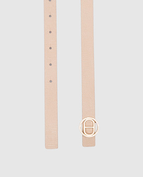 Twinset Бежевый кожаный ремень с логотипом с кристаллами. 251TA4390