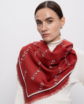 Givenchy Красный платок с шерстью и шелком в принт логотип 710009497001