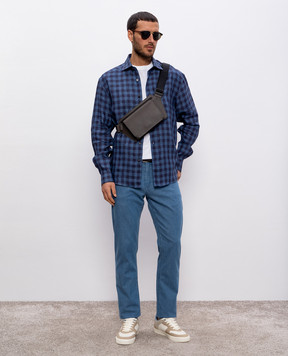 Cashmere&Whiskey Синяя рубашка из льна в клетку 11651081323