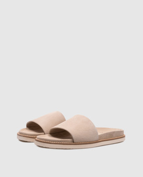 Brunello Cucinelli Бежевые замшевые шлепанцы MZUSILY236