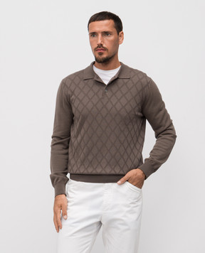Canali Поло цвета хаки из мериноса шерсти в узор MK02358C1134