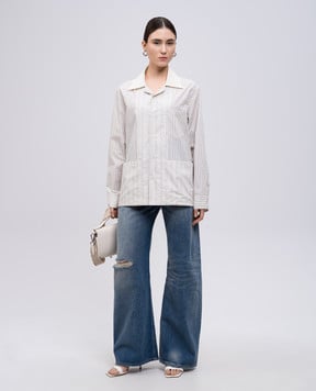 Maison Margiela Бежевая рубашка с шелком в полоску S50DT0047MTN053