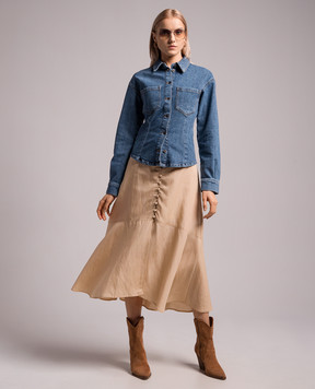 Twinset Бежевая юбка с леном с металлическим логотипом 241TP2523
