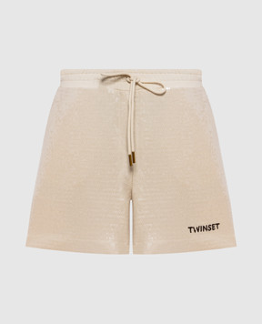 Twinset Бежеві шорти в паєтки з логотипом 251LL2SCC