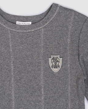 Brunello Cucinelli Дитяча сіра сукня в рубчик з кашеміром з нашивкою логотипа BB056A315C