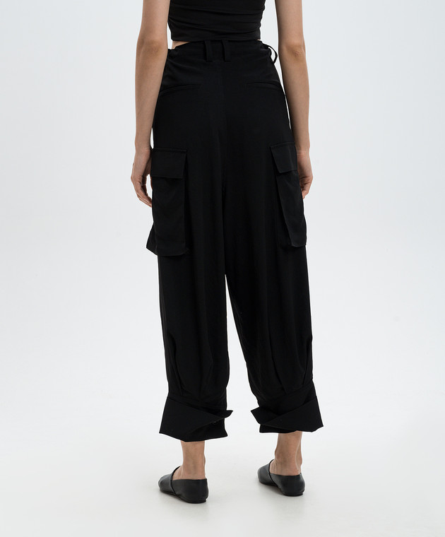 Y`S Yamamoto Черные брюки карго с отворотами YBP10500 изображение 4