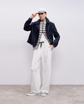 Brunello Cucinelli Бежевий ажурний жилет з льону в смужку MCO558916