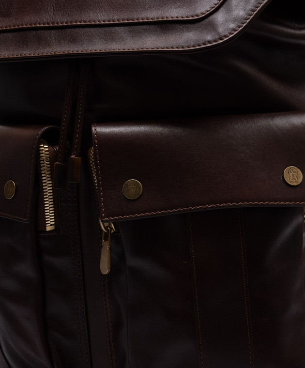 Brunello Cucinelli Коричневый кожаный рюкзак с логотипом MBCIU325 изображение 5