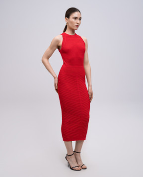 Balmain Червона сукня міді з фігурними вирізами EF0RI055KI42