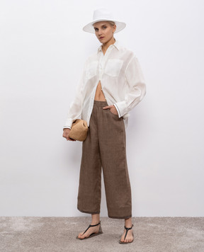 Brunello Cucinelli Коричневі штани з льону з ланцюжком моніль MM633HD669