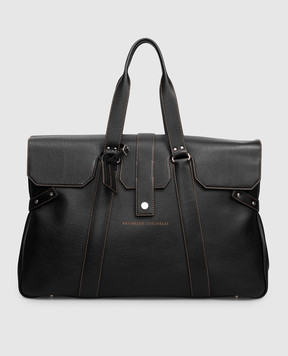 Brunello Cucinelli Чорна шкіряна дорожня сумка Weekender Country з логотипом MBZIBU429