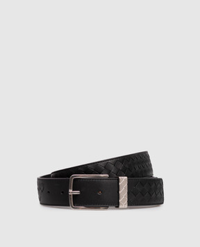 Bottega Veneta Чорний шкіряний ремінь з плетінням 843902V5XN1