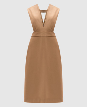 Jil Sander Бежевое платье миди из шерсти J02CT0381J40045