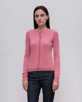 Max Mara Розовый кардиган VANDEA из шерсти и шелка с кристаллами. VANDEA