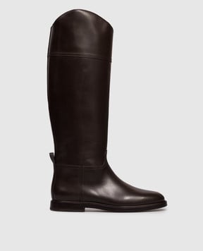 Brunello Cucinelli Коричневі шкіряні чоботи-рідінги з ланцюжком моніль MZOLC3039