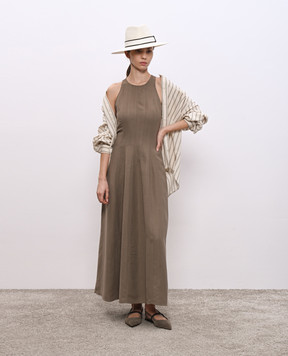 Brunello Cucinelli Коричнева сукня Fluid з льоном MH126A5171