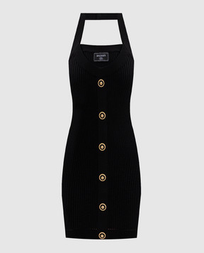 Balmain Чорна сукня міні в рубчик з нашивкою логотипа EF1R4023KI10