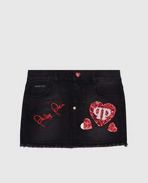 Philipp Plein Детская черная джинсовая юбка с логотипом GDV00061216