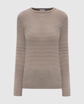 Brunello Cucinelli Коричневий джемпер з вовни та кашеміру в рубчик M14855000P