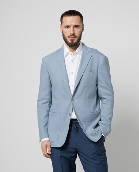 Canali Голубой блейзер с льном CU0501823273