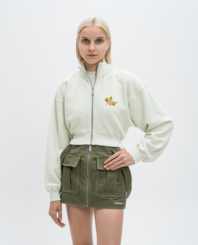 Off-White Зеленая укороченная спортивная куртка с логотипным принтом Flower Arrow OWBE006F24FLE001