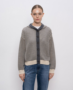 Brunello Cucinelli Бежевий кардиган з льоном в смужку M8Q204806P